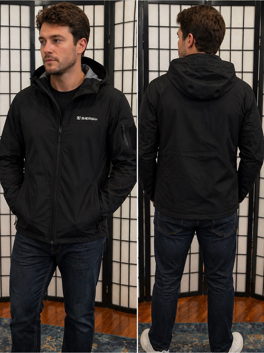 NWT BAERSkin Tactical Jacket Black Waterproof Hooded Rain Jacket Size XL